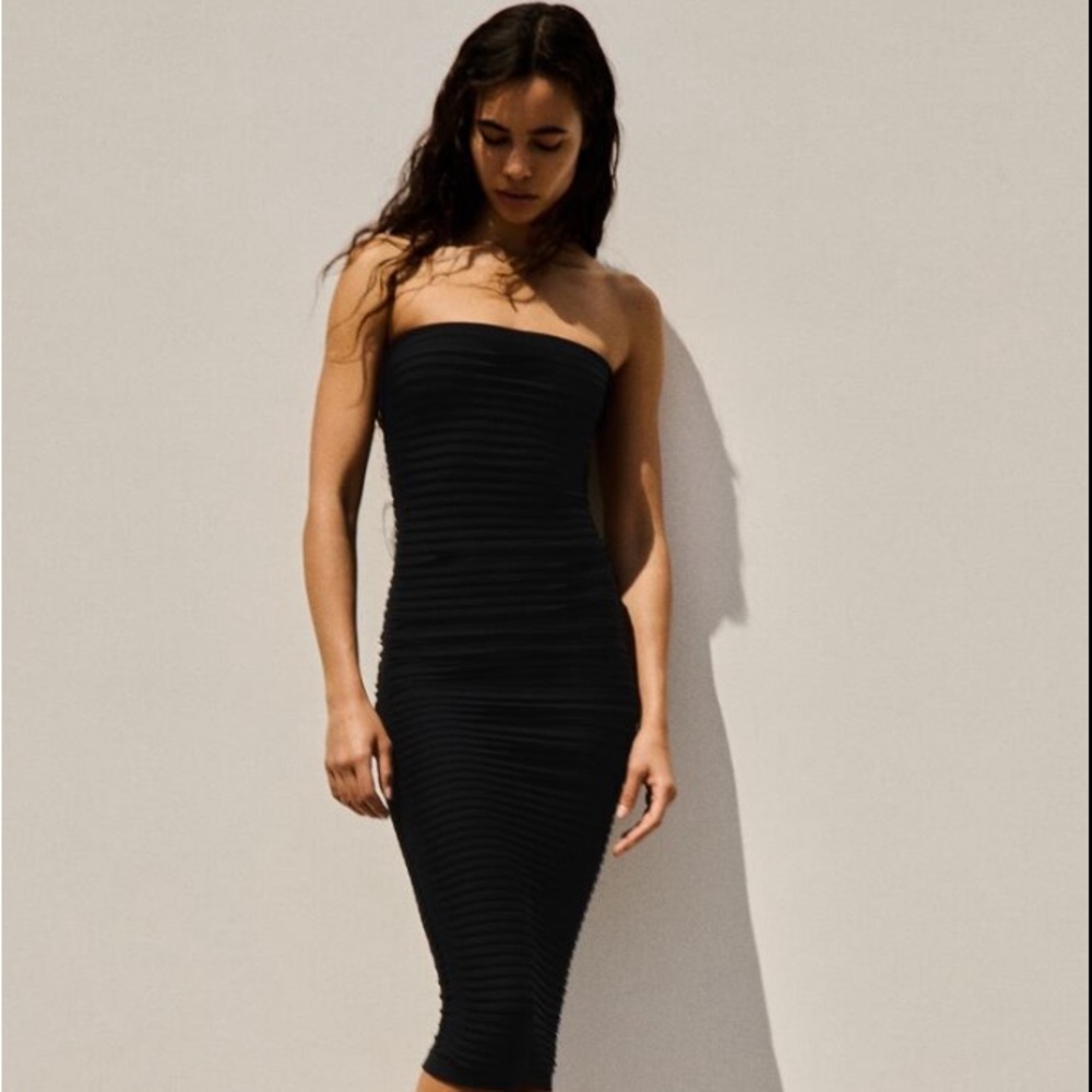 ZARA Pleated Bandeau Midi Dress